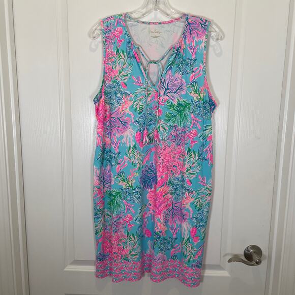 Lilly Pulitzer Johana Cover-Up Mini Dress Swim Tropical Cay To My Heart Tassel L - Picture 3 of 9